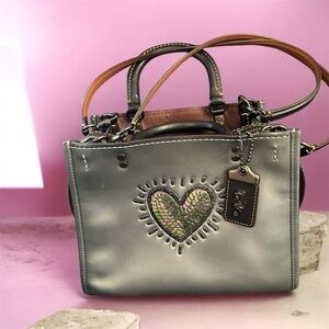 Coach Silver Satchel with Heart Accent